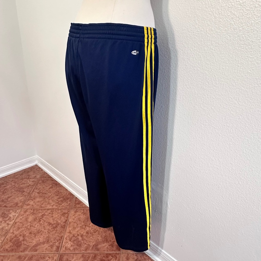 Adidas Climalite Three Stripe Mesh Outdoor Track Pants Men M Navy Blue Yellow